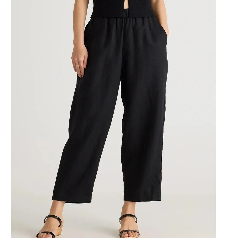 Quince Womens Black 100% European Flax Linen Elastic Waist Pants Size M